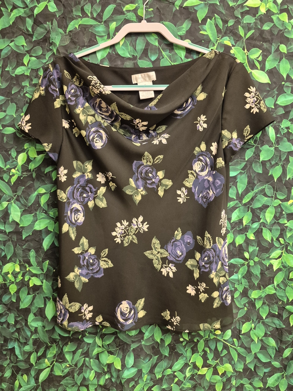 Worthington Black Floral Cowl Neck Blouse